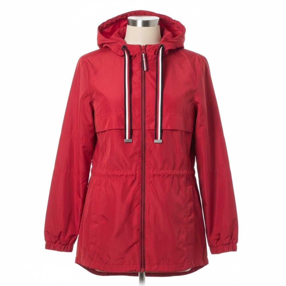 Tommy Hilfiger Rain Jacket Small Red Hooded Windbreaker‎ Gorpcore Coastal Sporty